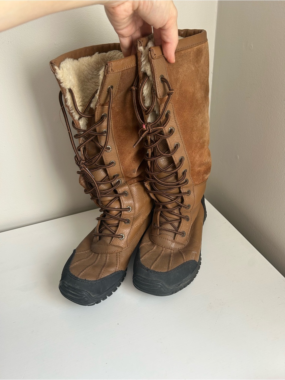 UGG Brown Lace-Up Shearling-Lined Winter Boots